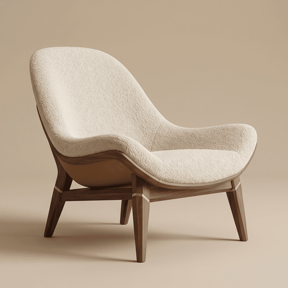 Curved Armchair Upholstered Modern Lounge Angle 1