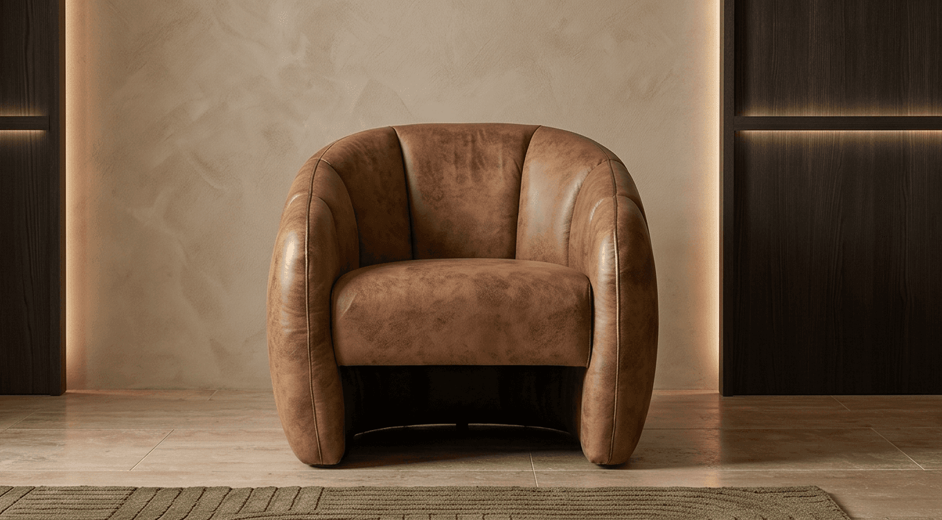 Curved Leather Armchair Luxury Lounge Angle 2