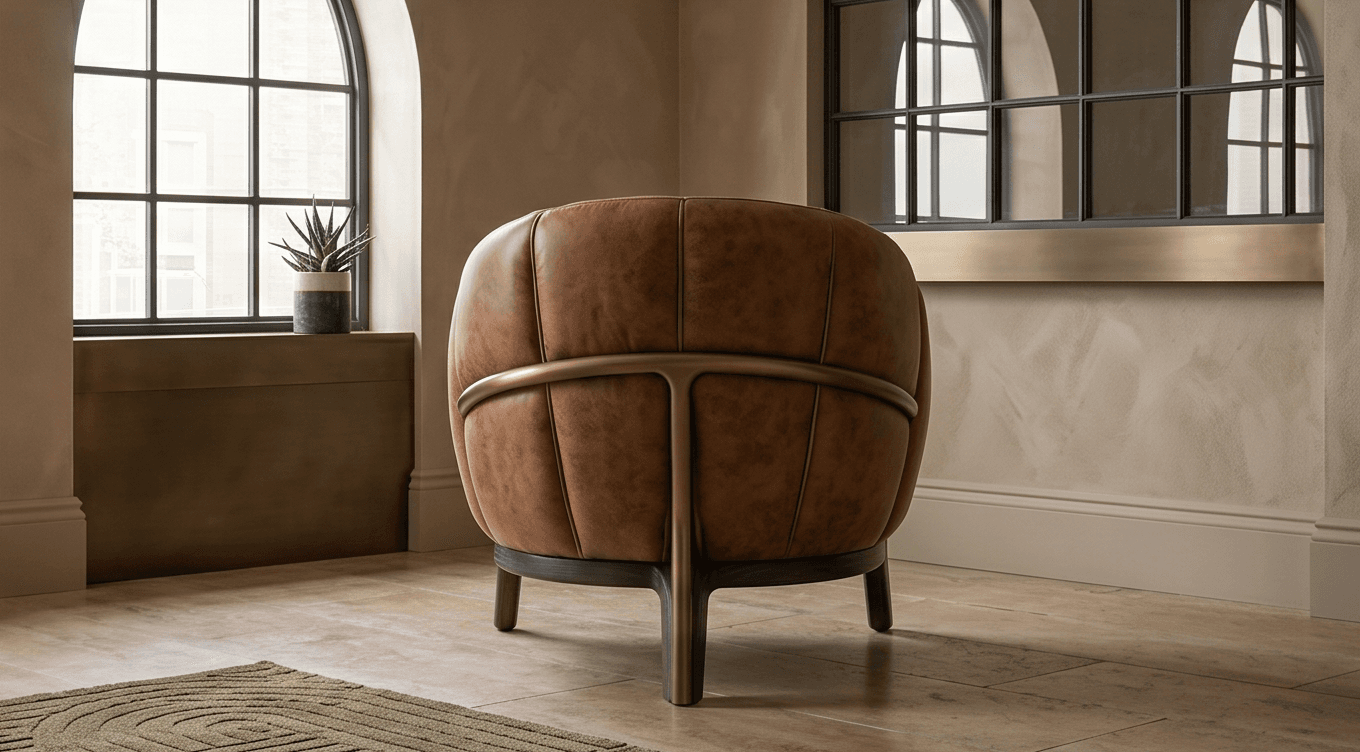 Curved Leather Armchair Luxury Lounge Angle 3
