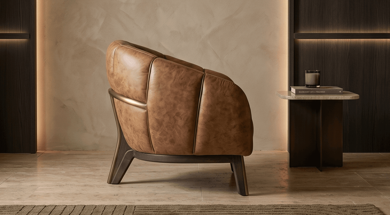 Curved Leather Armchair Luxury Lounge Angle 4