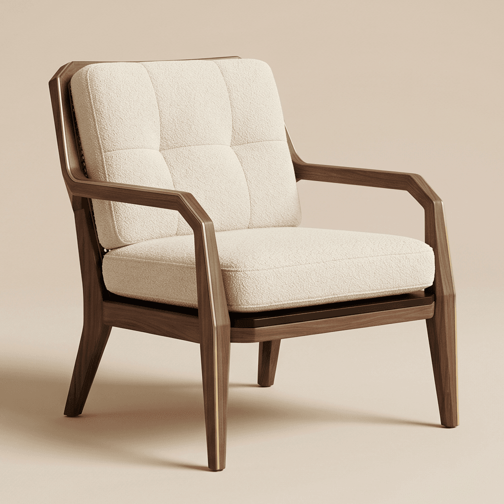 Cushioned Cane Chair Wood Angle 1