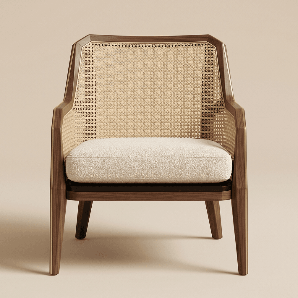 Cushioned Cane Chair Wood Angle 2