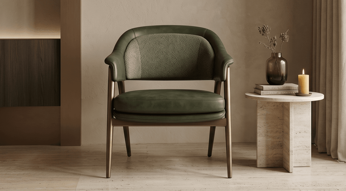 Green Upholstered Armchair Luxury Editorial Angle 2