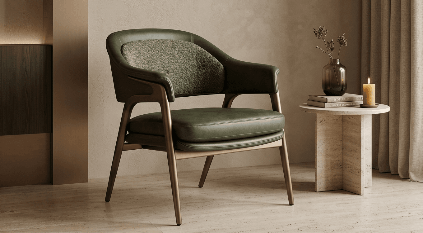 Green Upholstered Armchair Luxury Editorial Angle 1