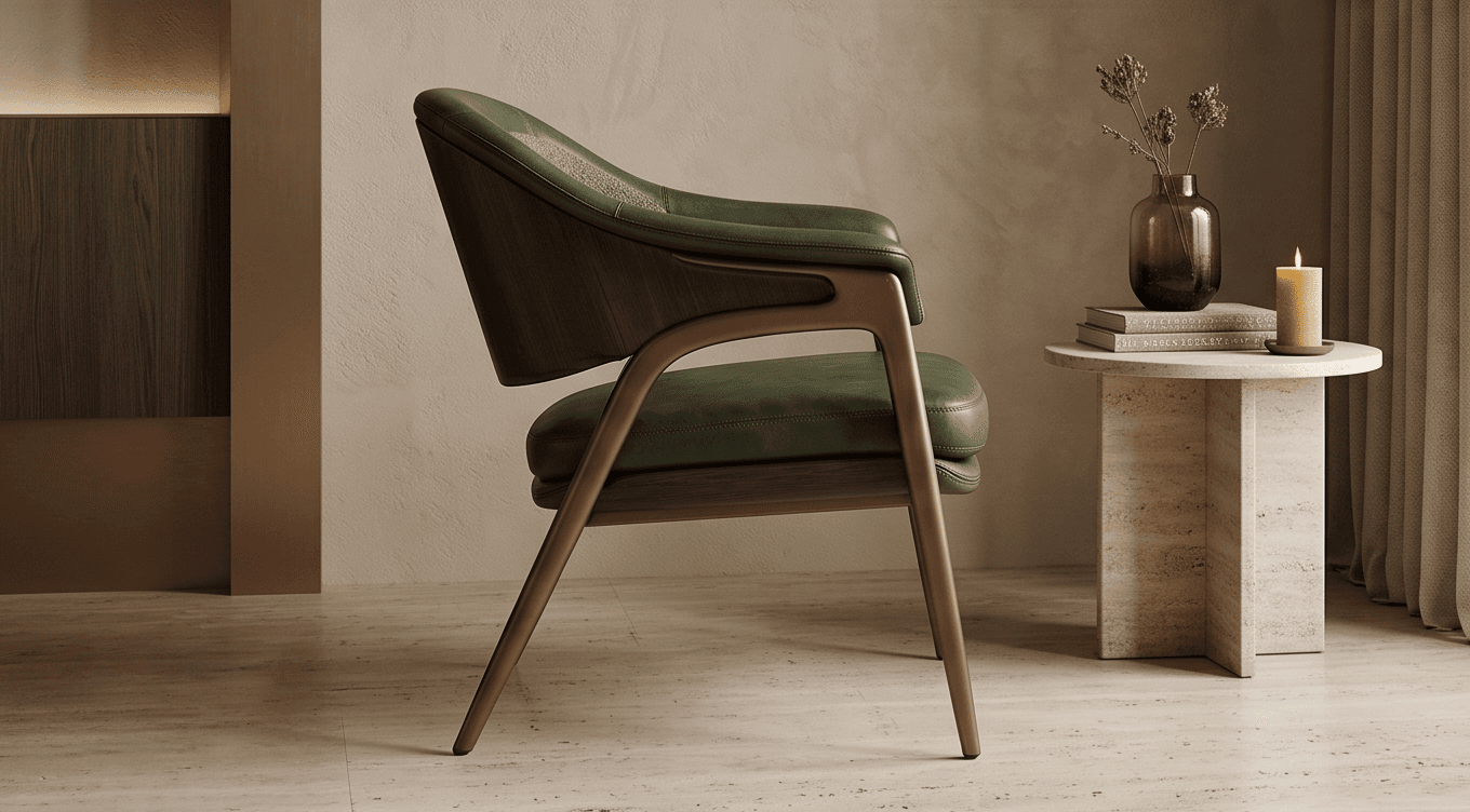 Green Upholstered Armchair Luxury Editorial Angle 4