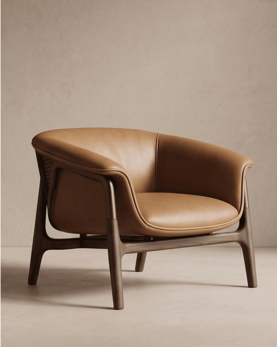Leather Armchair Cane Details Luxury Angle 1