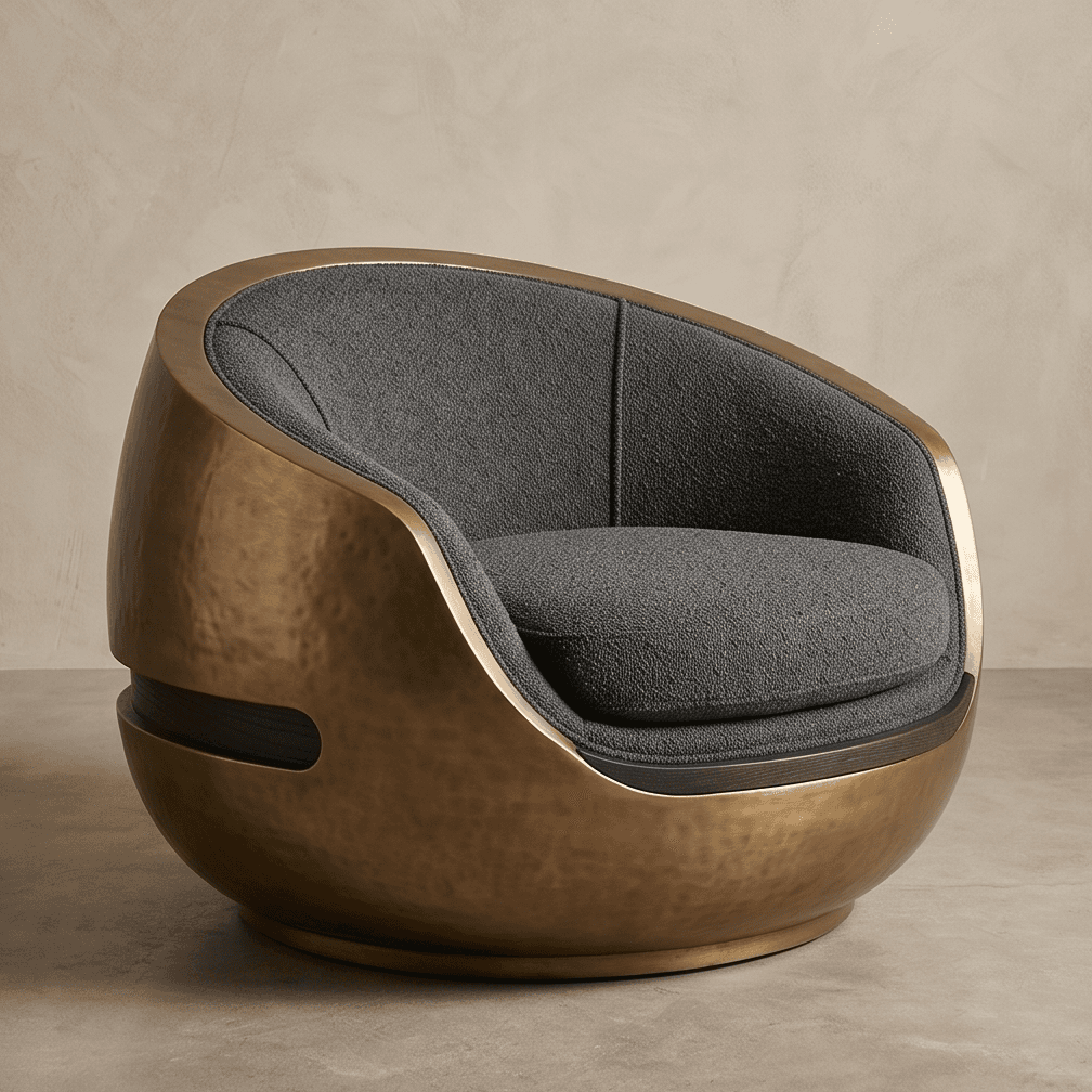 Sculptural Armchair Gold Accent Angle 1