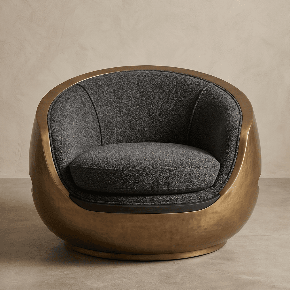 Sculptural Armchair Gold Accent Angle 2