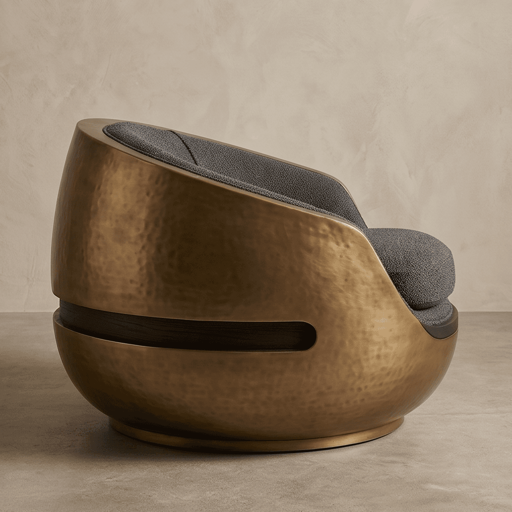 Sculptural Armchair Gold Accent Angle 4