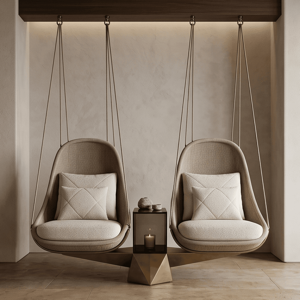 Suspended Woven Chair Pair Angle 2