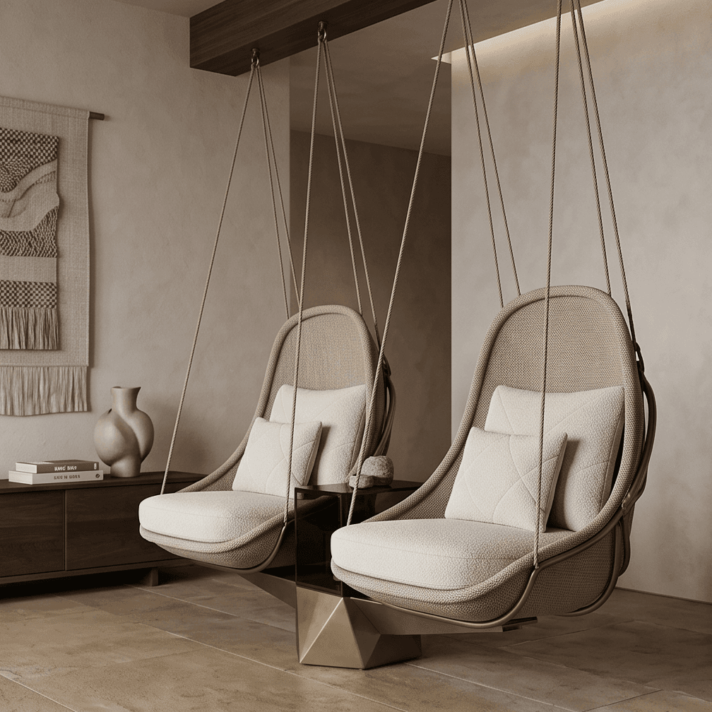 Suspended Woven Chair Pair Angle 1