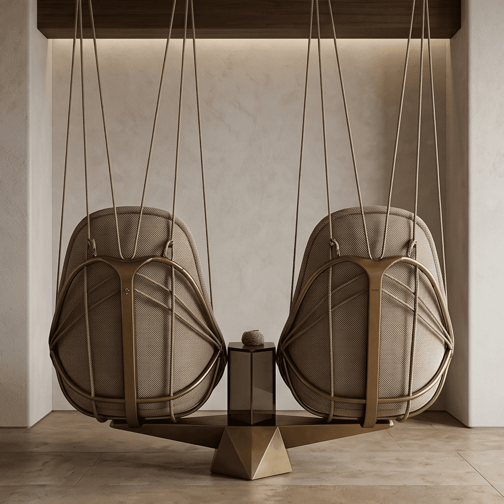 Suspended Woven Chair Pair Angle 3