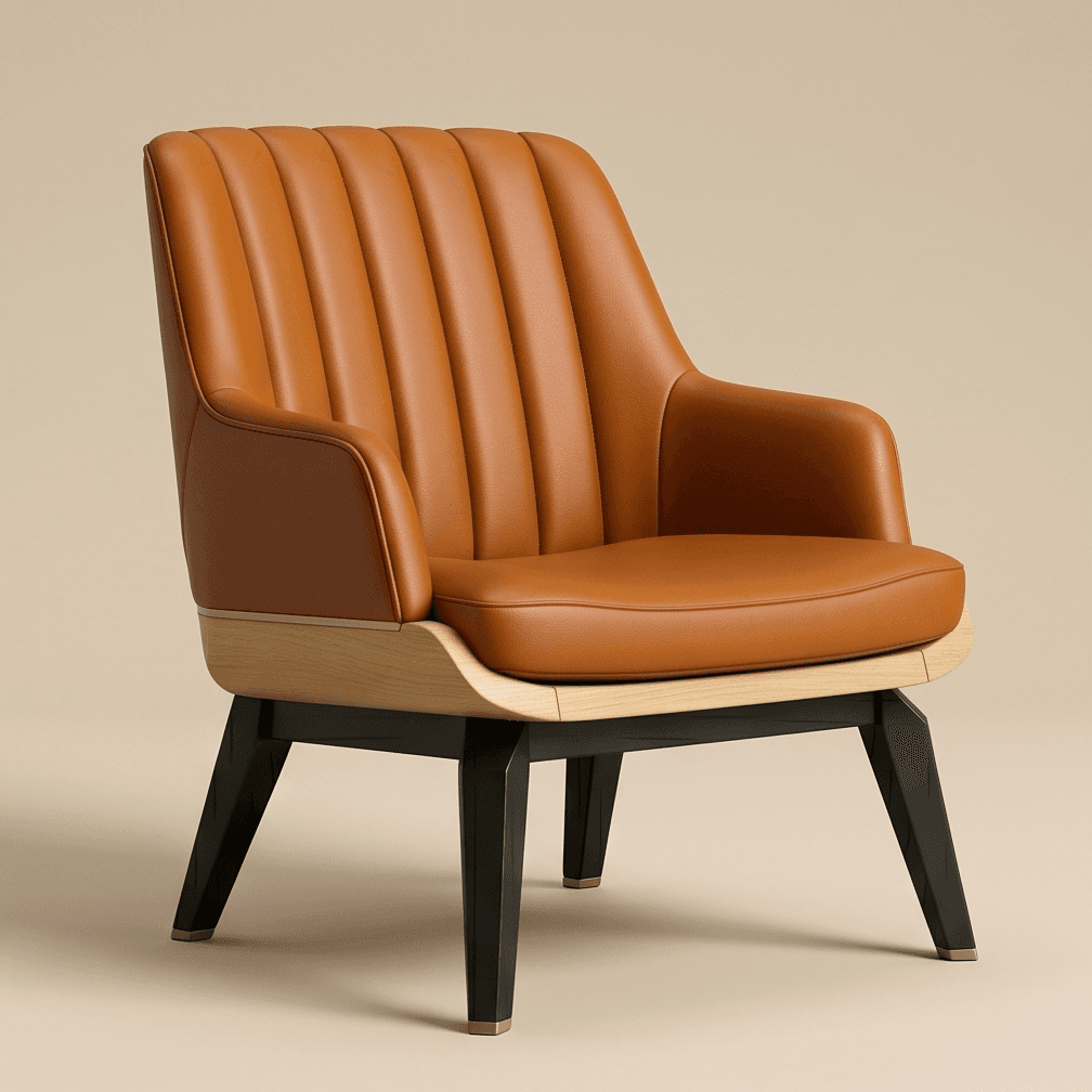Tufted Armchair Lounge Set Brown Leather Angle 1