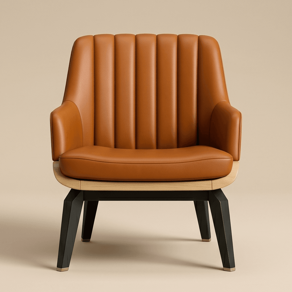 Tufted Armchair Lounge Set Brown Leather Angle 2