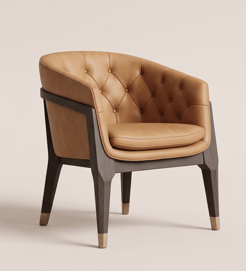Tufted Leather Armchair Dark Wood Angle 1