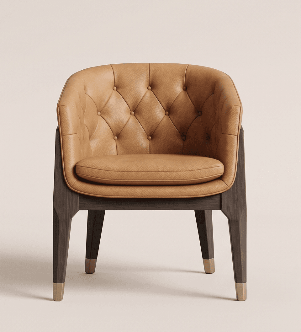 Tufted Leather Armchair Dark Wood Angle 2