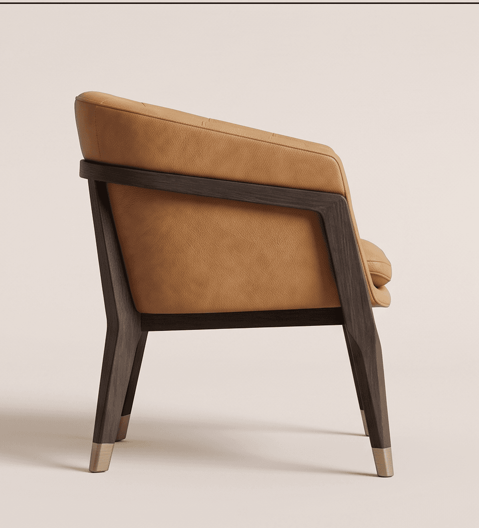 Tufted Leather Armchair Dark Wood Angle 4