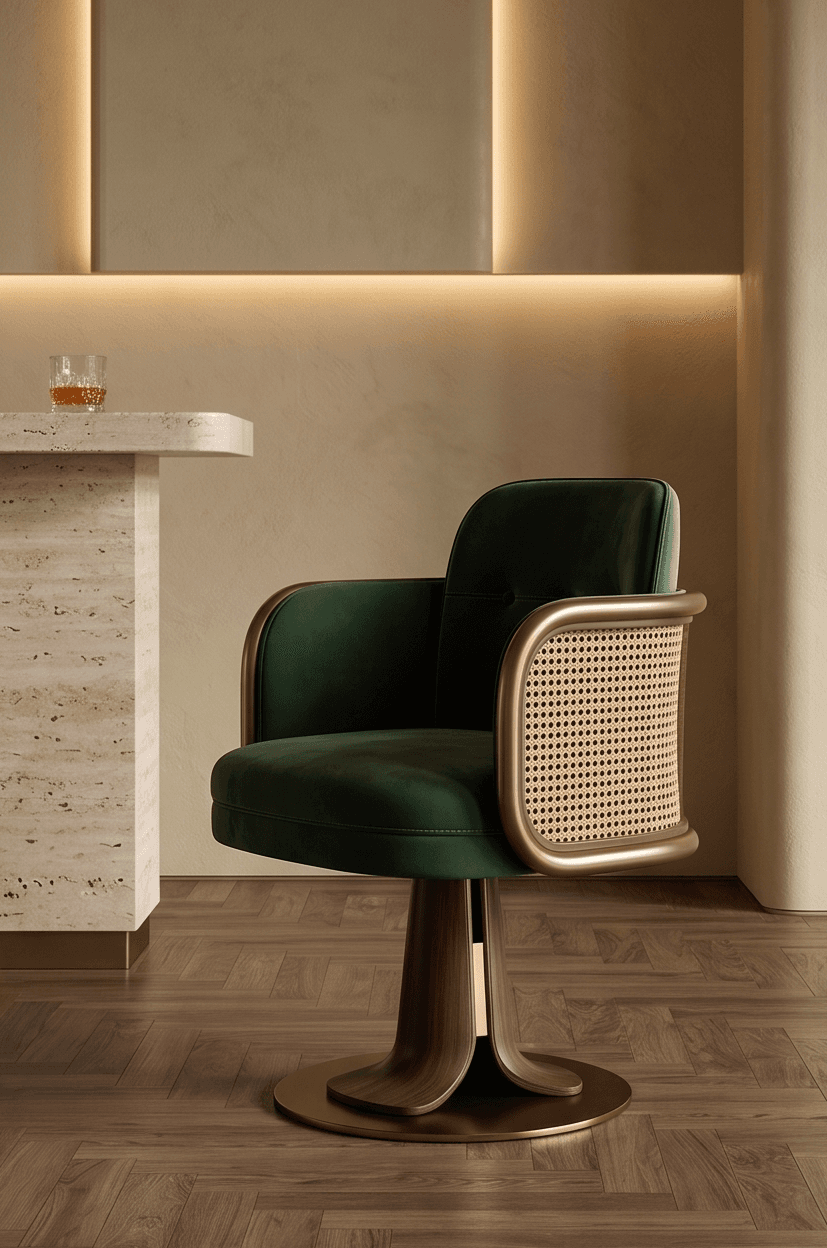 Velvet Armchair Dining Lounge Editorial Angle 1