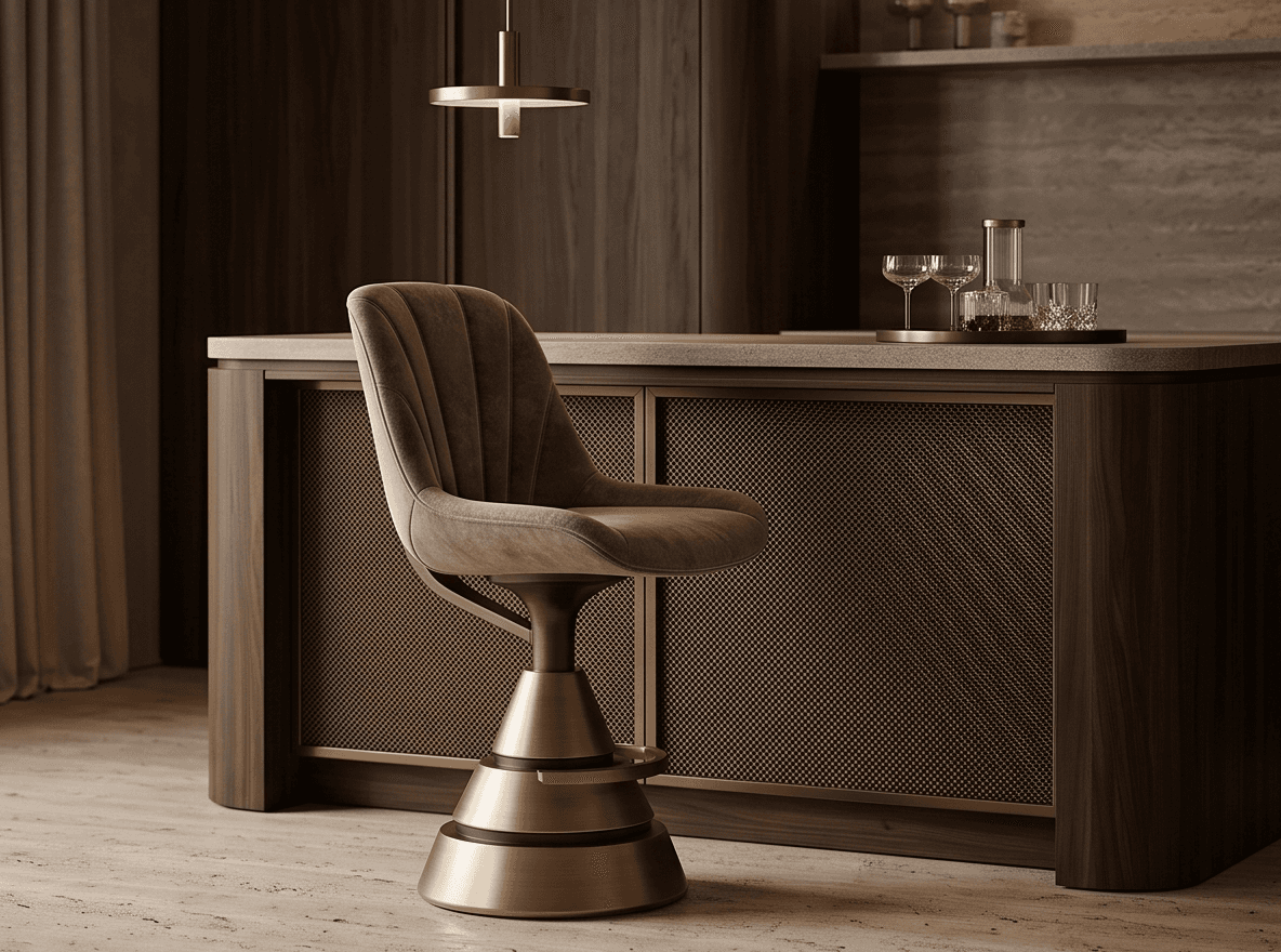 Velvet Swivel Chair Metal Base Luxury Editorial Angle 1
