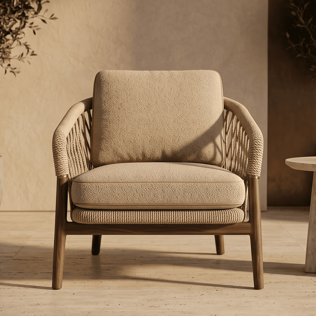 Woven Armchair Lounge Seating Modern Outdoor Angle 2