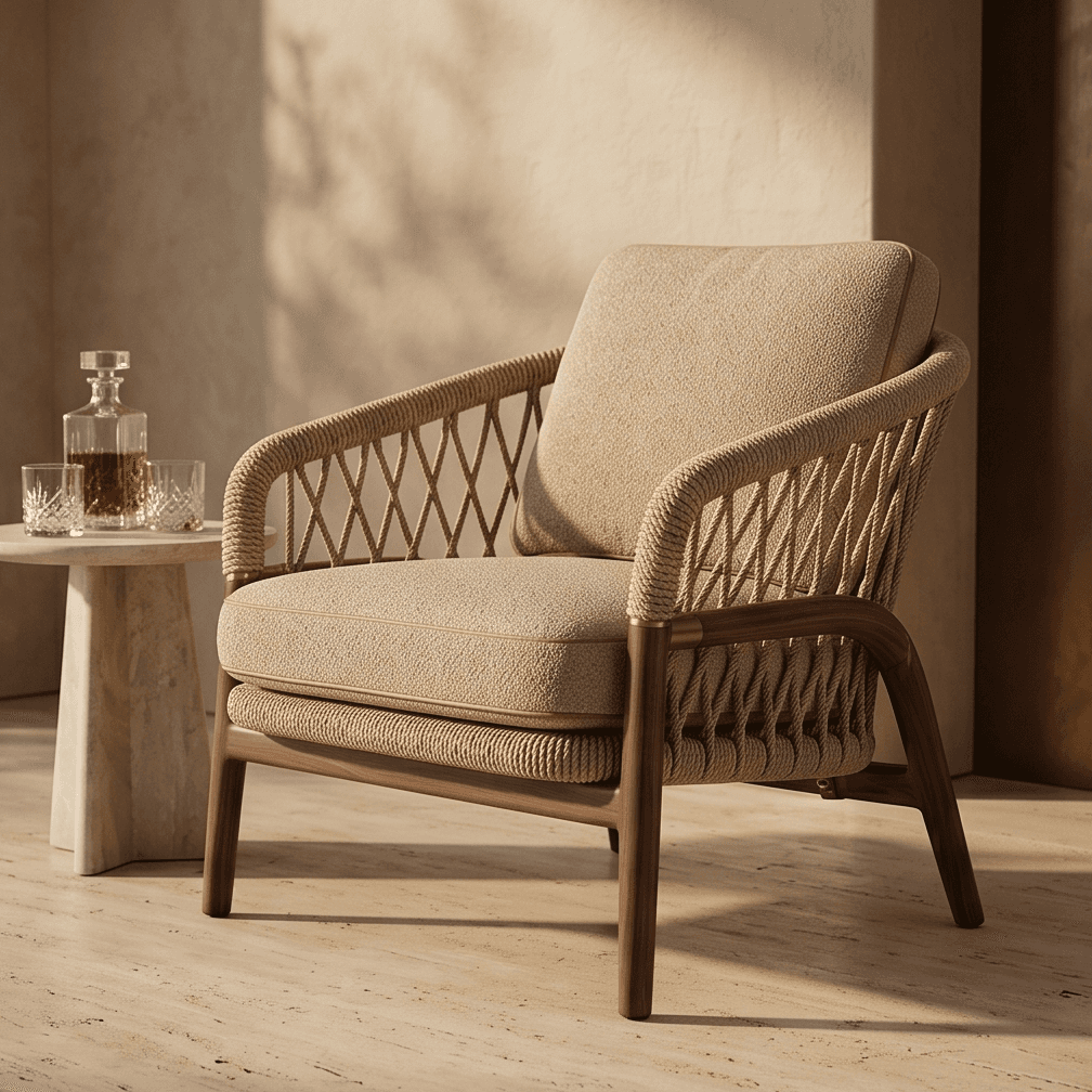 Woven Armchair Lounge Seating Modern Outdoor Angle 1
