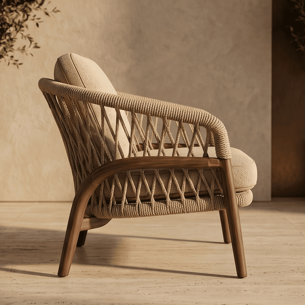 Woven Armchair Lounge Seating Modern Outdoor Angle 4