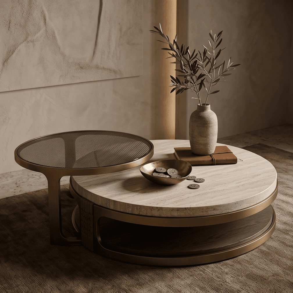 Marble Brass Round Coffee Table Luxury Hospitality Angle 1