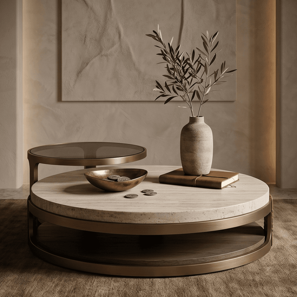 Marble Brass Round Coffee Table Luxury Hospitality Angle 2