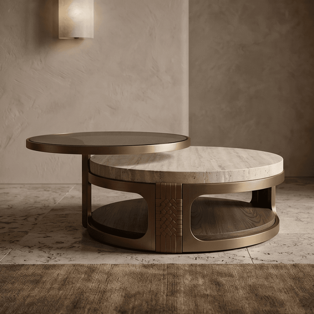 Marble Brass Round Coffee Table Luxury Hospitality Angle 4