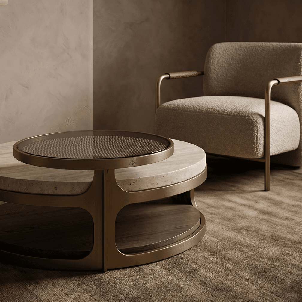 Marble Brass Round Coffee Table Luxury Hospitality Angle 3