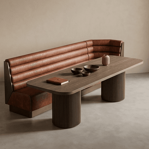 Leather Bench Dining Set Angle 1