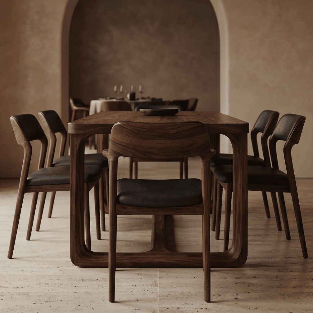 Curved Modular Dining Set Dark Wood Angle 3