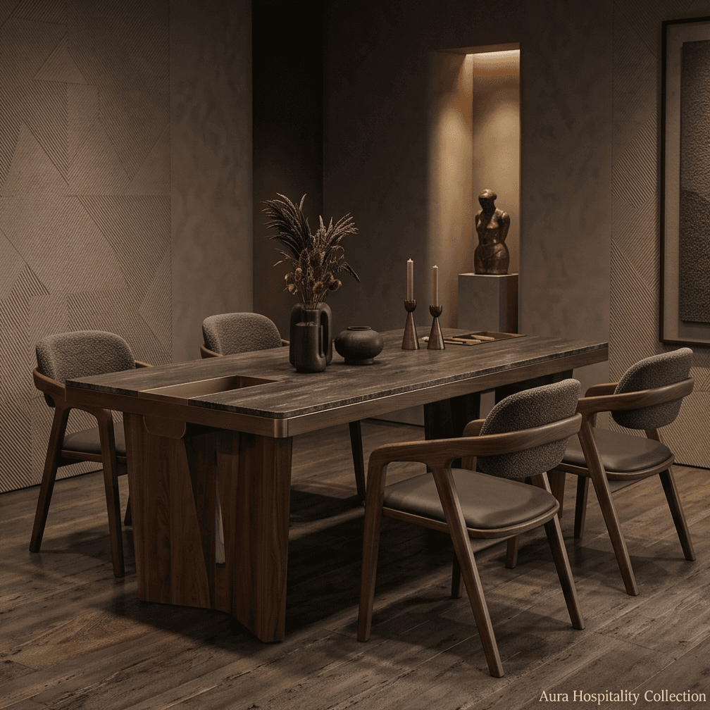 Wooden Dining Table Set Rustic Hospitality Angle 1