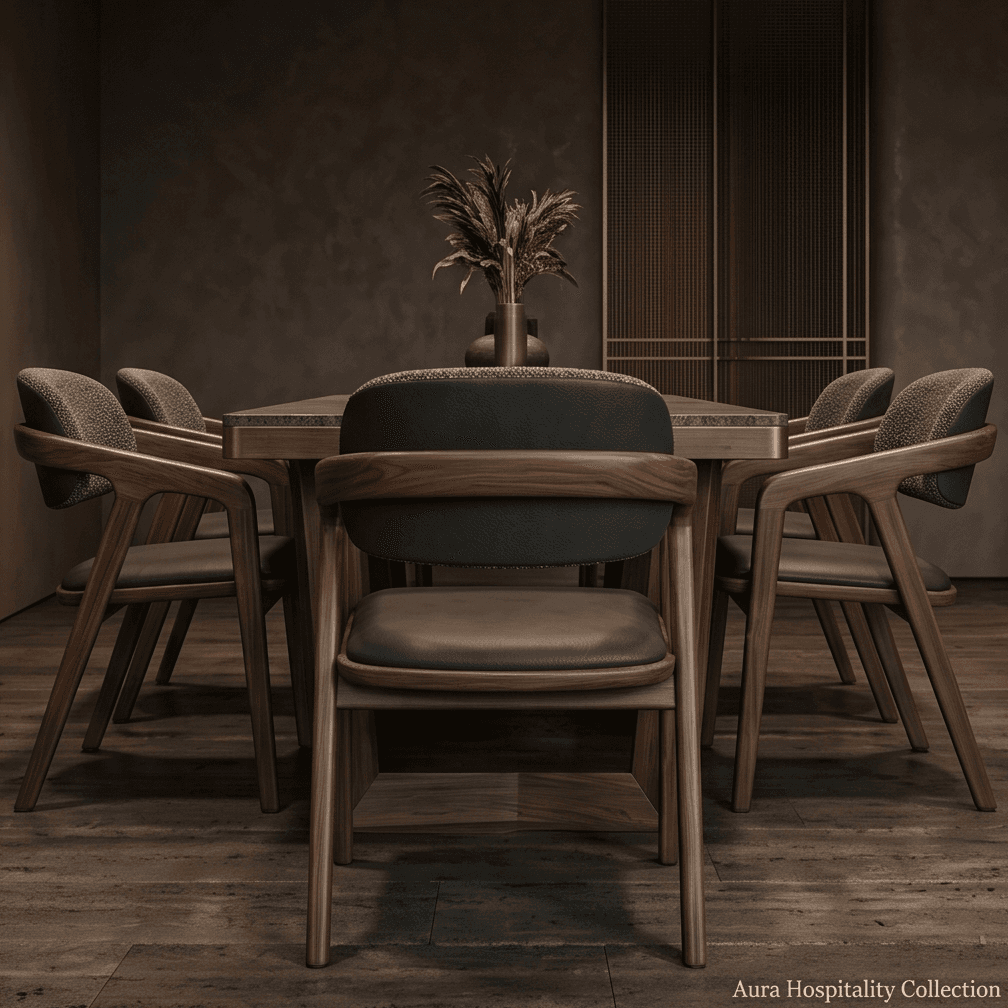 Wooden Dining Table Set Rustic Hospitality Angle 3