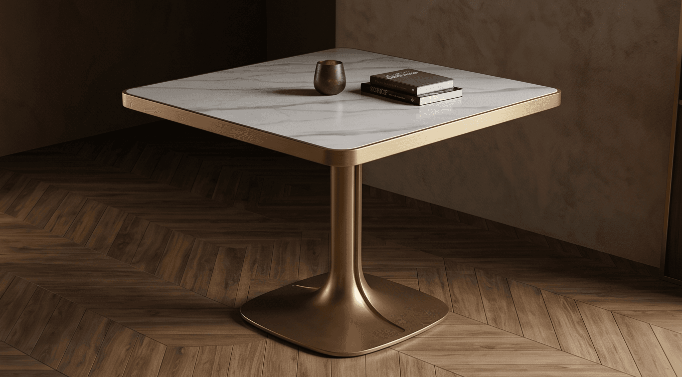 Marble Top Gold Base Dining Table Modern Angle 1