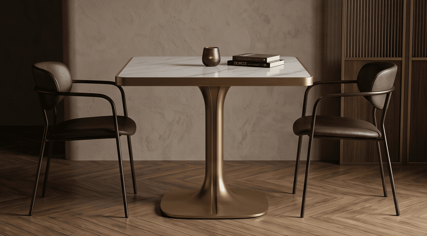 Marble Top Gold Base Dining Table Modern Angle 2