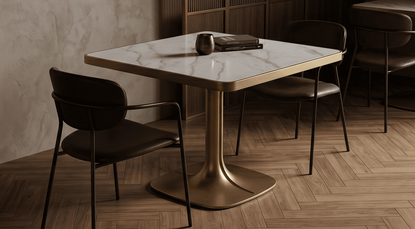 Marble Top Gold Base Dining Table Modern Angle 3