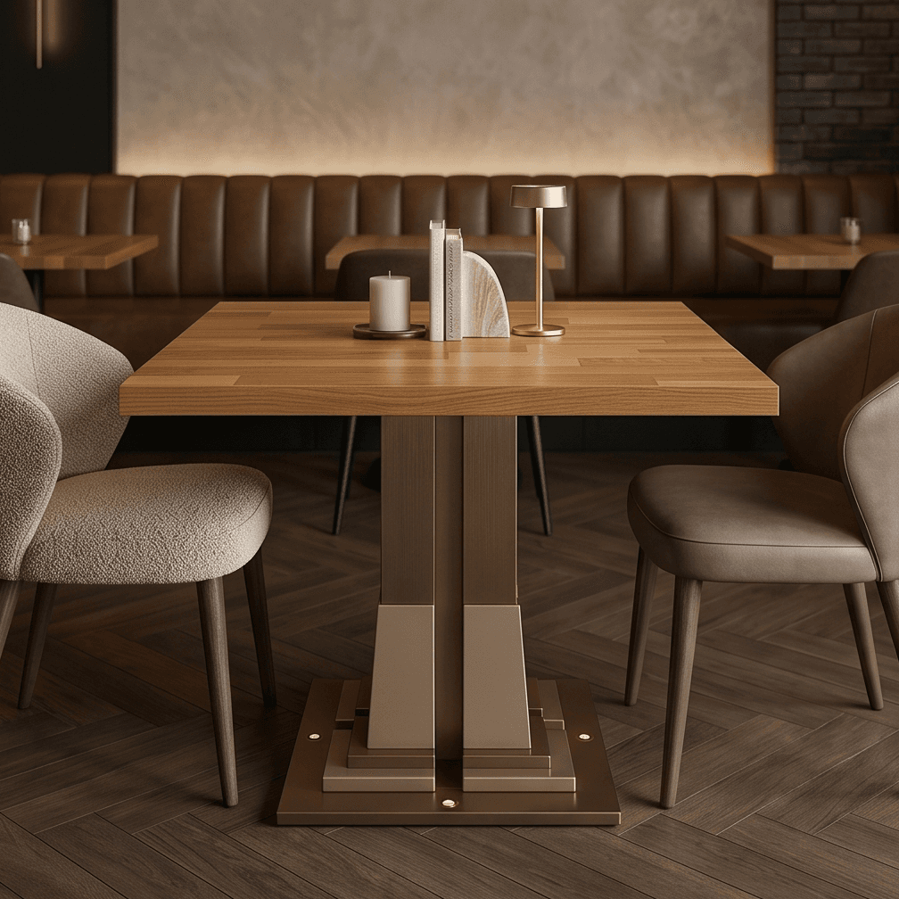 Rectangular Dining Table Gold Accents Hospitality Angle 2