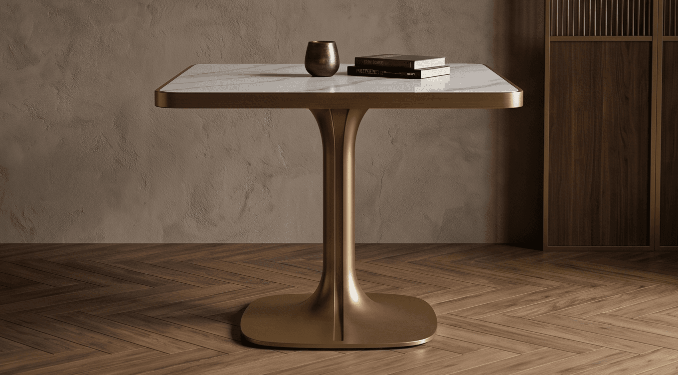 Marble Top Gold Base Dining Table Modern Angle 4
