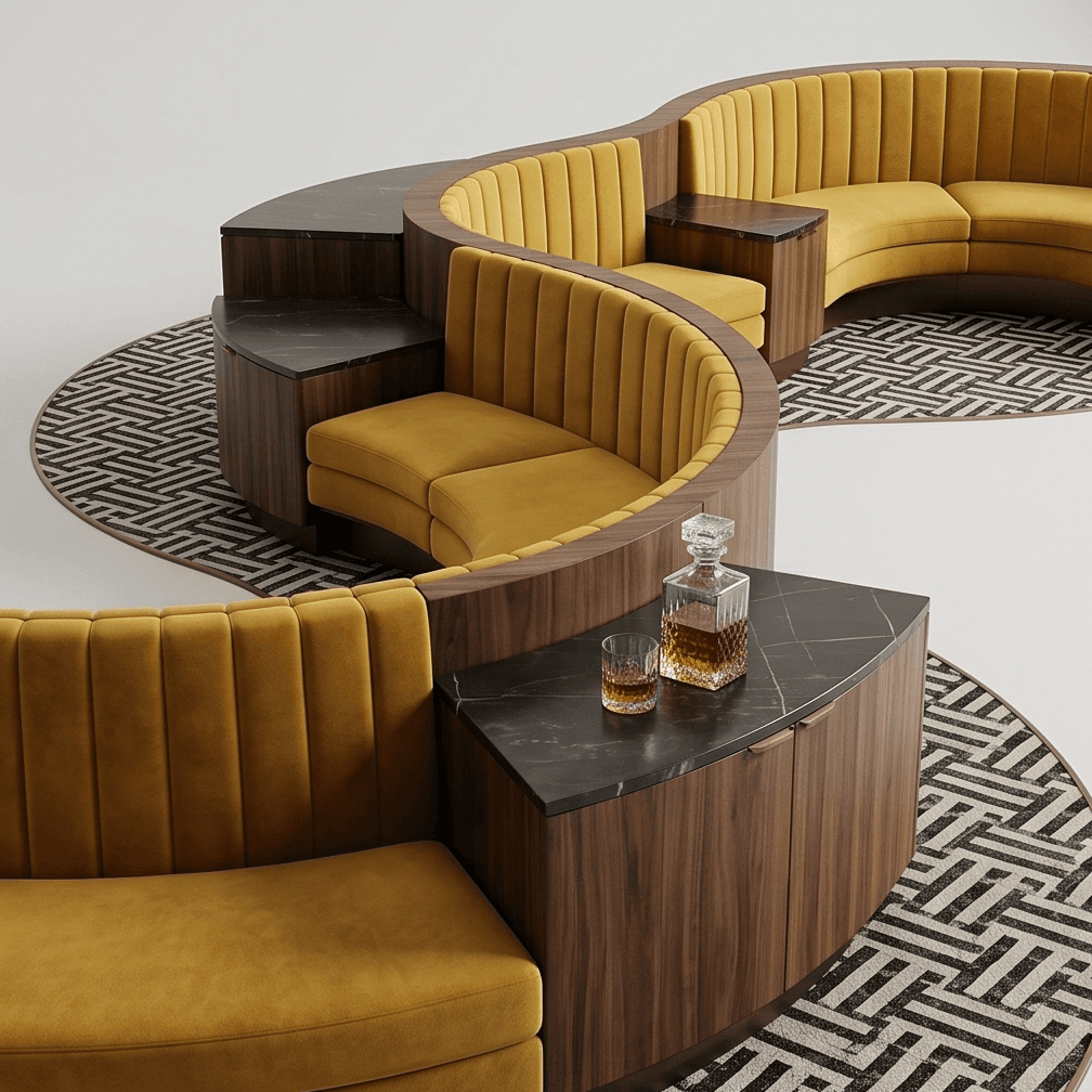 Curved Lounge Seating Set Modern Gold