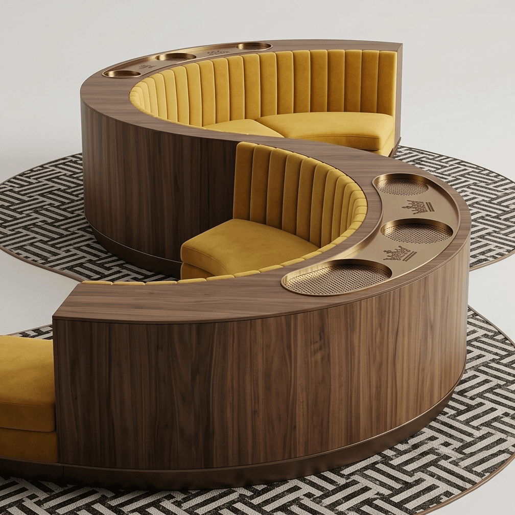 Curved Lounge Seating Set Modern Gold Angle 3