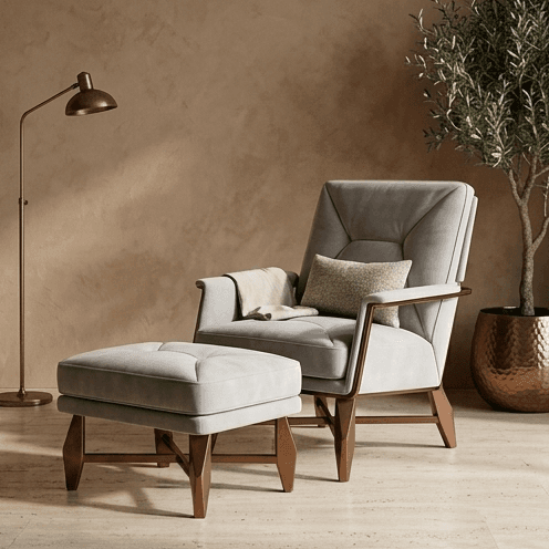 Tufted Recliner Chair Ottoman Luxury Hospitality Angle 1