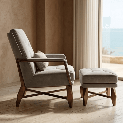 Tufted Recliner Chair Ottoman Luxury Hospitality Angle 4