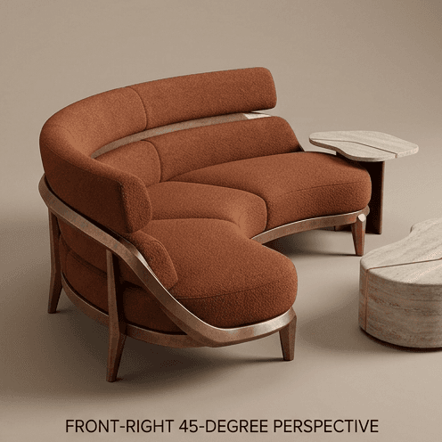 Curved Luxury Sofa Brown Angle 1