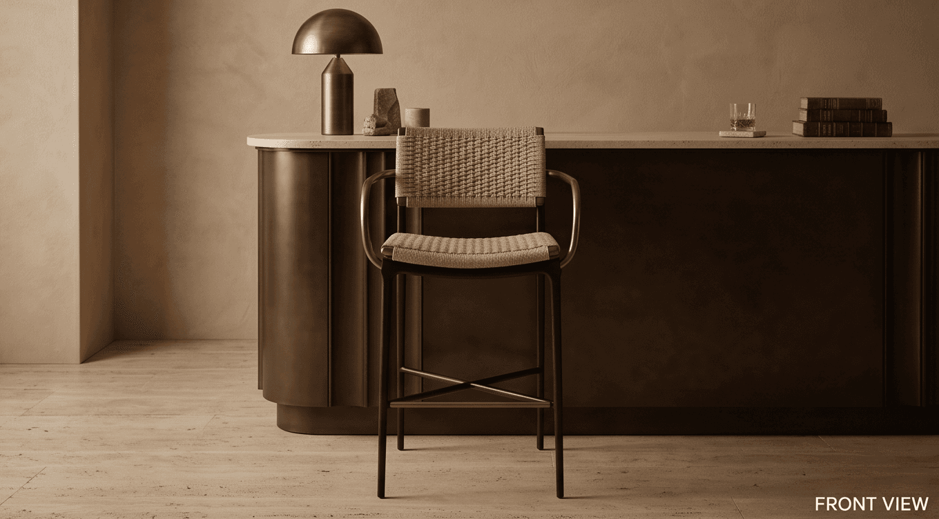 Woven Bar Stool Gold Modern Commercial Angle 2