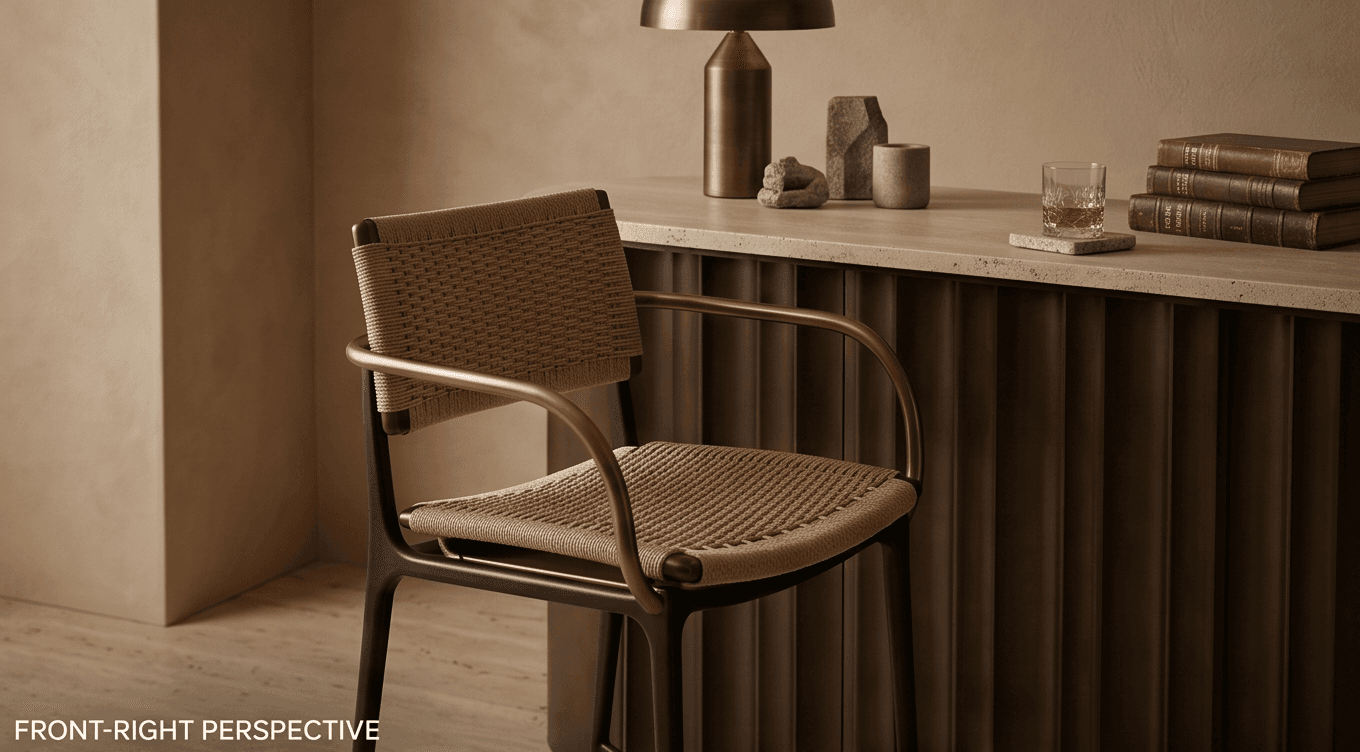 Woven Bar Stool Gold Modern Commercial Angle 1
