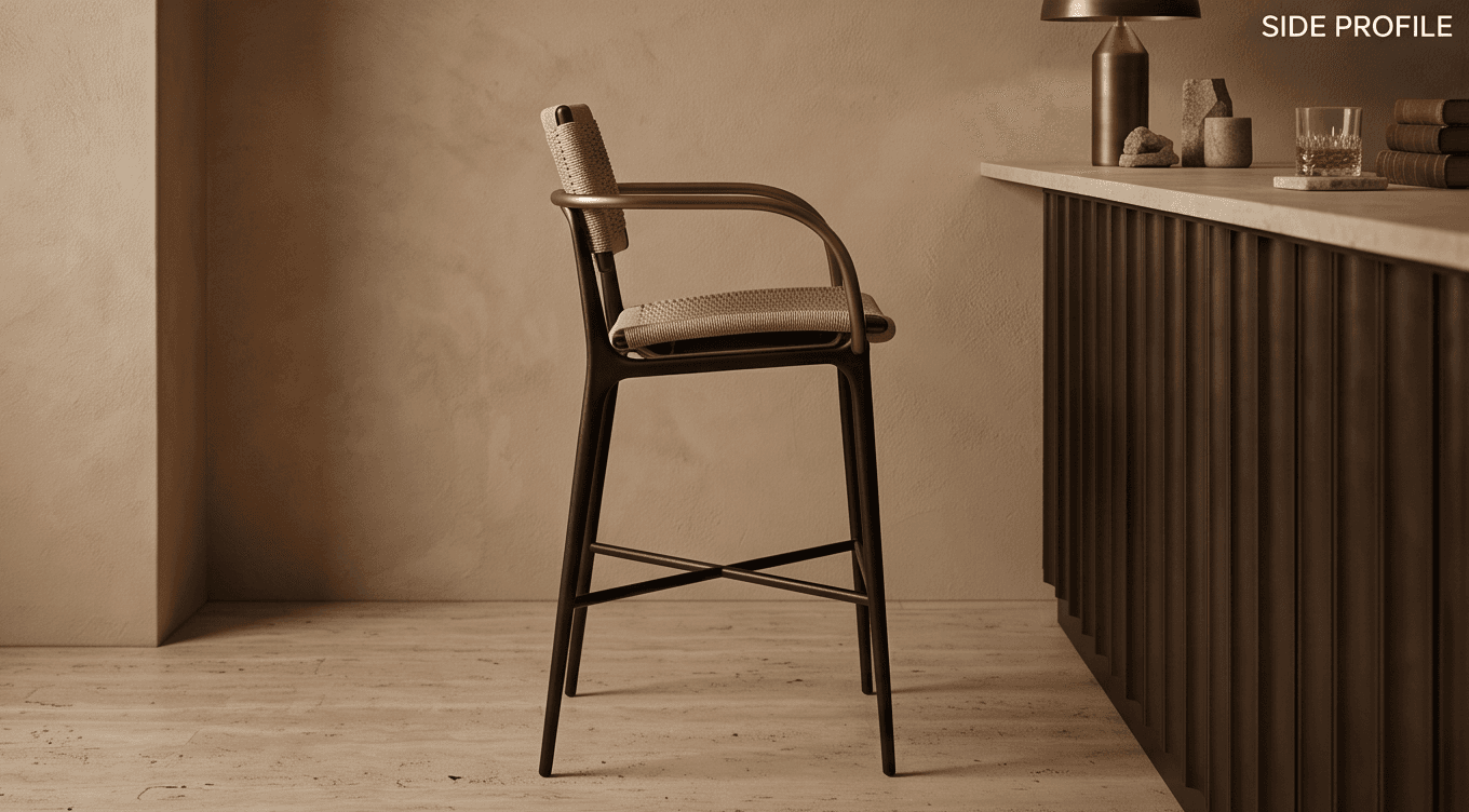 Woven Bar Stool Gold Modern Commercial Angle 4