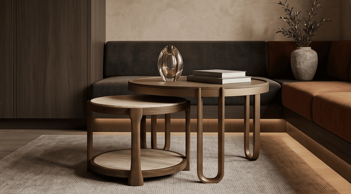 Circular Nesting Table Set Modern Lounge Angle 1