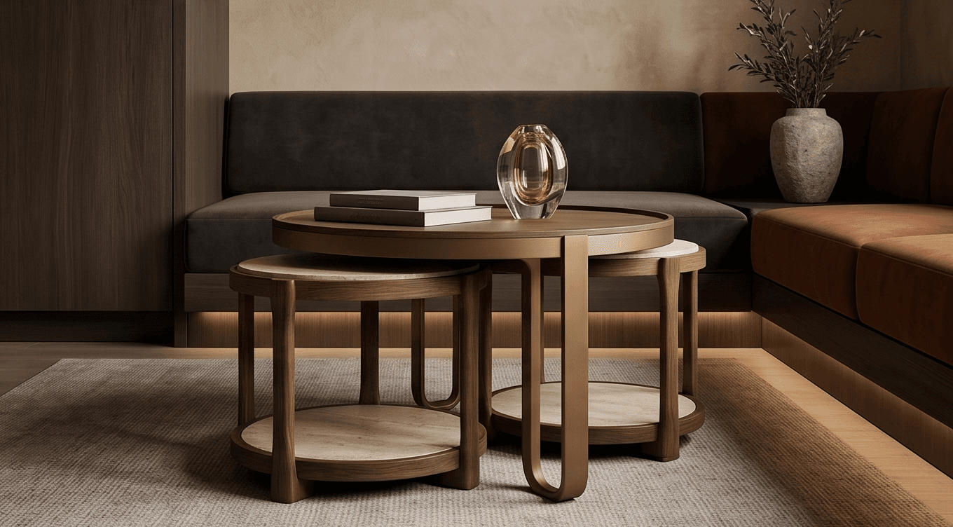 Circular Nesting Table Set Modern Lounge Angle 3