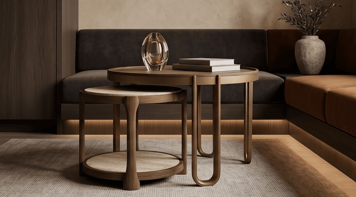 Circular Nesting Table Set Modern Lounge Angle 4